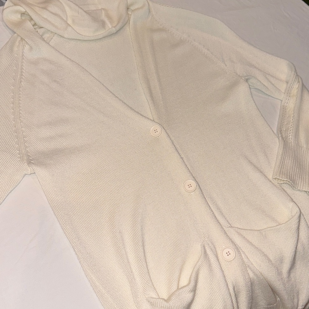 Buttercloth Cream Cardigan with Pockets & Hoodie Size Medium